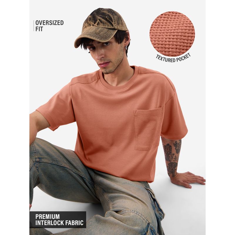 The Souled Store Solid Rouge Peach Oversized T-Shirt (XL)