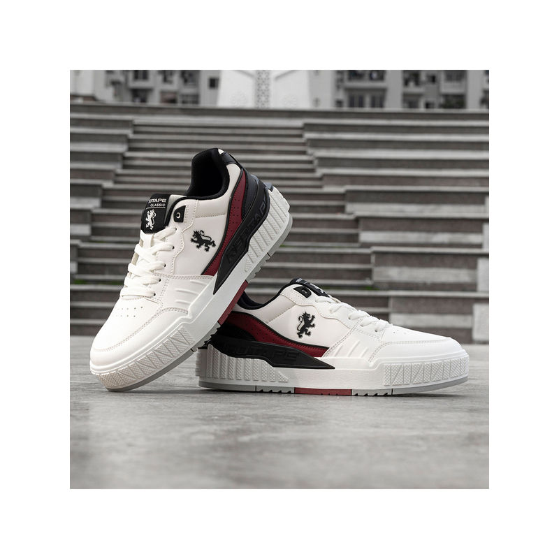 Red Tape Mens Solid White & Maroon Sneakers (UK 9)