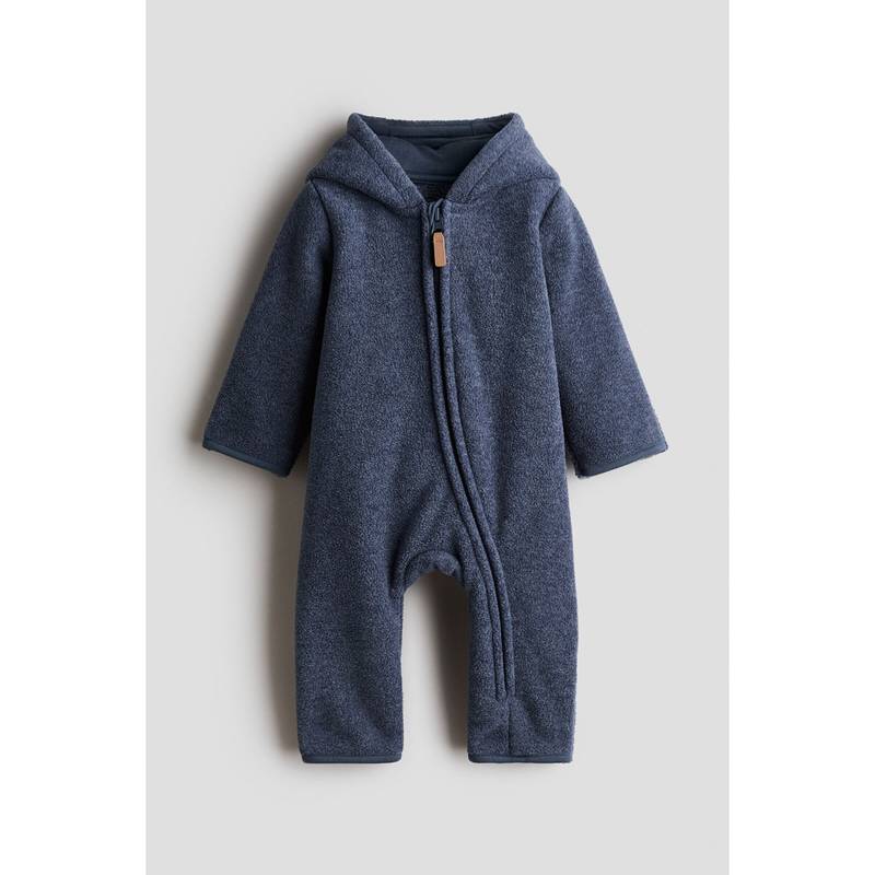 H&M Unisex Blue Hooded Fleece All-In-One Rompersuit (0-1 Months)