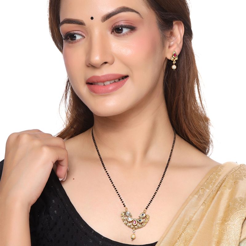 Yellow Chimes GoldPlated White and Black Stone Studded and Beaded