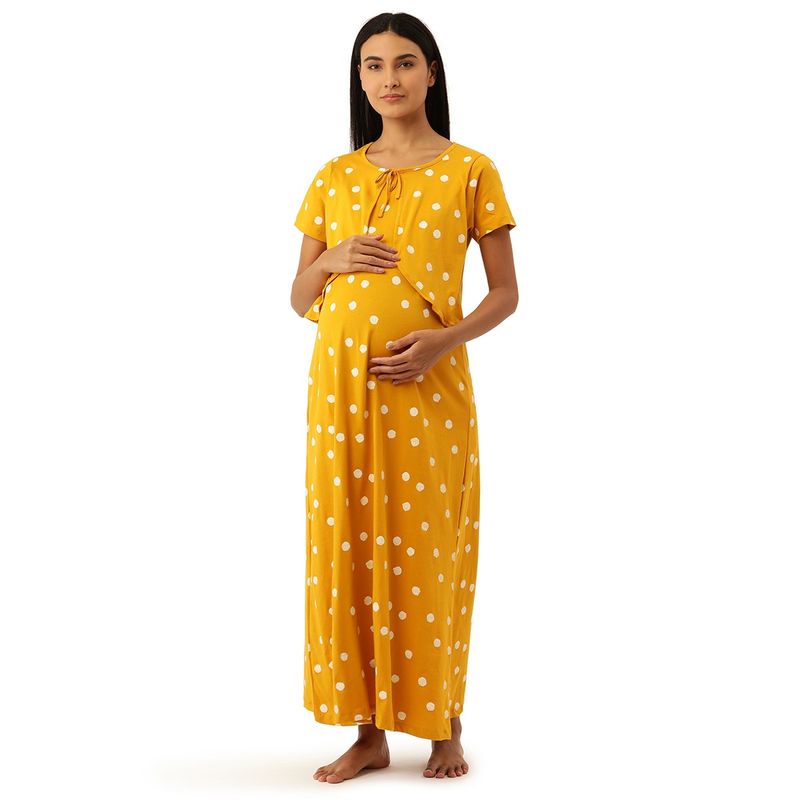 Nejo Feeding-Nursing Maternity Full Length Night Dress - Yellow (S)