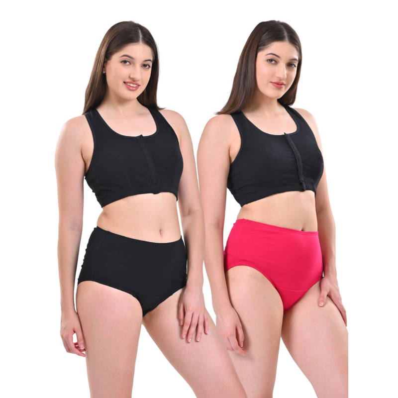 Adira High Waisted Pink and Black Briefs (Pack of 2) (S)