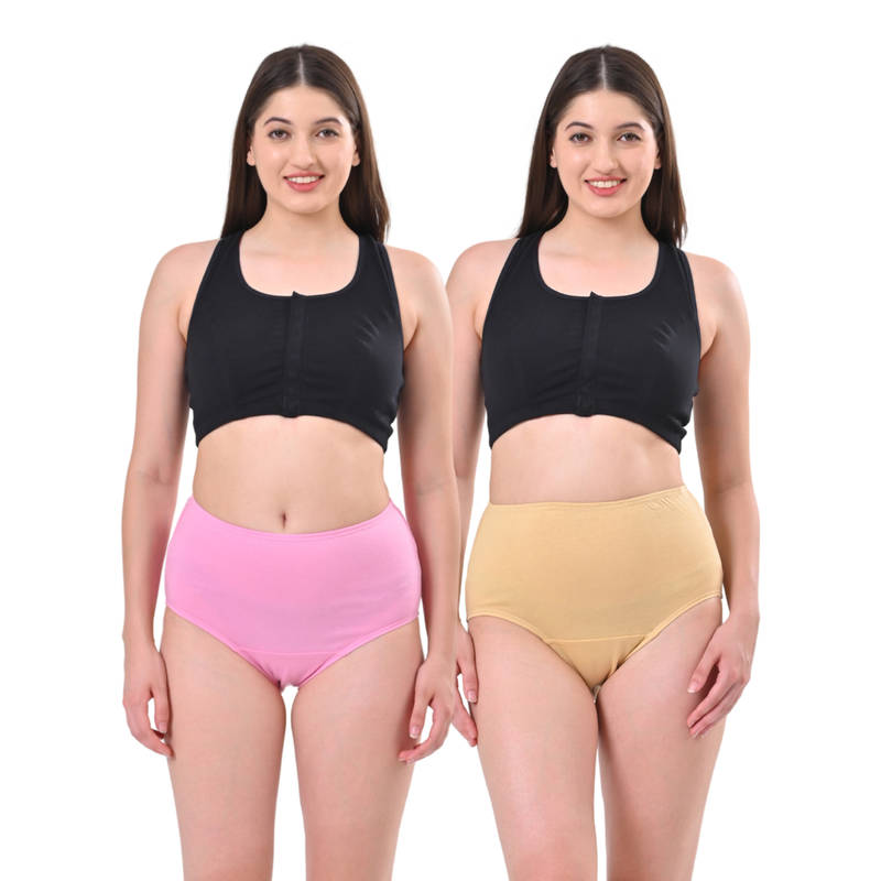 Adira High Waisted Pink and Beige Briefs (Pack of 2) (S)