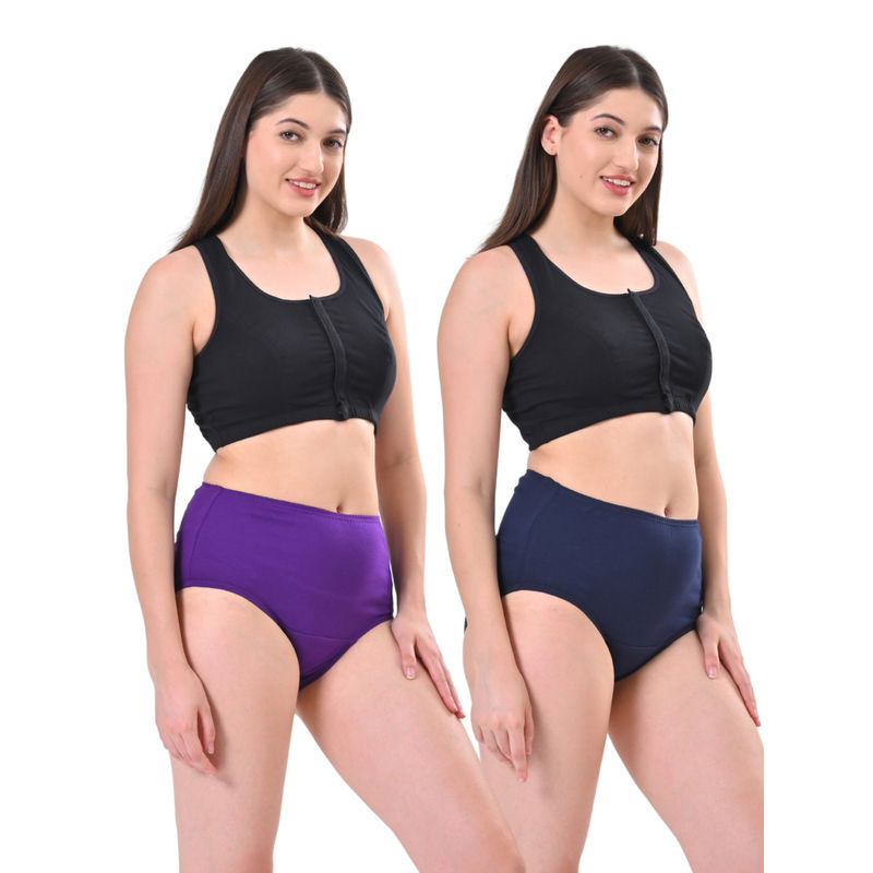 Adira High Waisted Purple and Navy Blue Briefs (Pack of 2) (S)