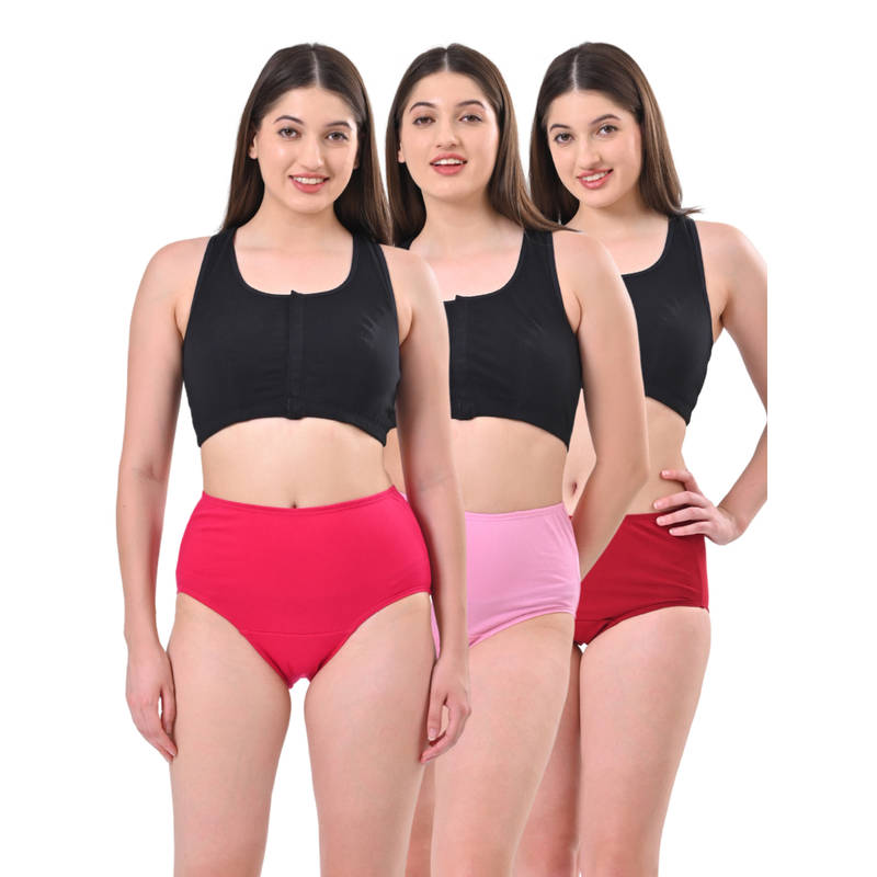 Adira High Waisted Pink & Maroon Briefs (Pack of 3) (S)