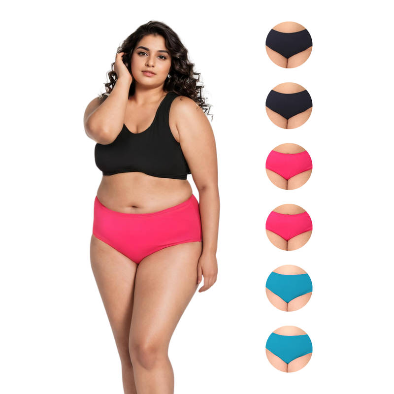 Adira Plus Size High Waisted Pink Navy Blue & Blue Briefs (Pack of 6) (3XL)