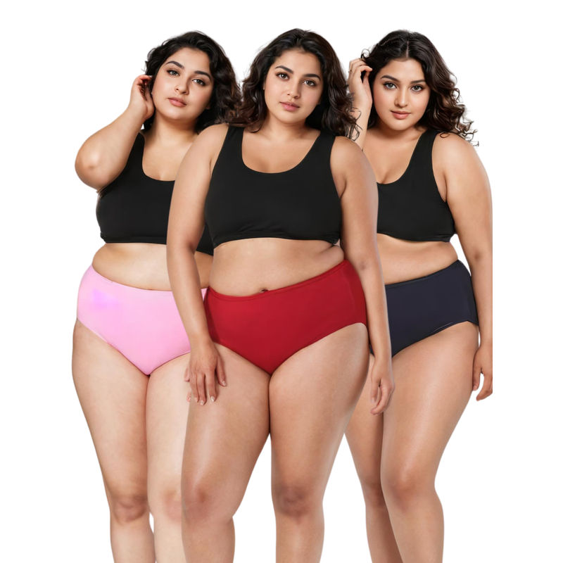 Adira Plus Size High Waisted Pink Maroon & Navy Blue Briefs (Pack of 3) (5XL)