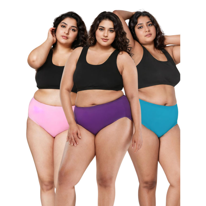 Adira Plus Size High Waisted Pink Purple & Blue Briefs (Pack of 3) (4XL)