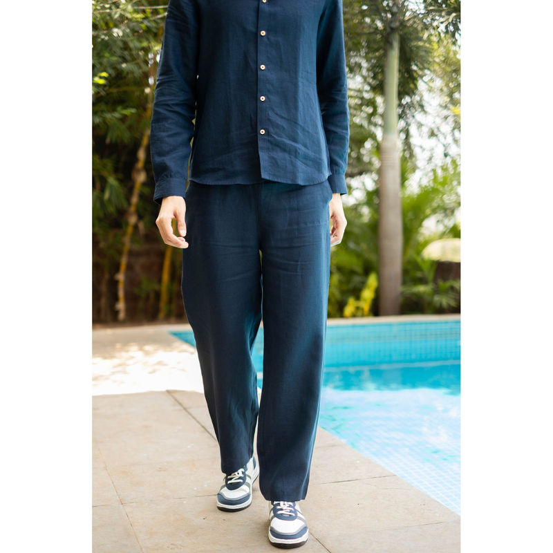 Creatures of Habit Linen Pull-Up Pant- Navy Blue (L)