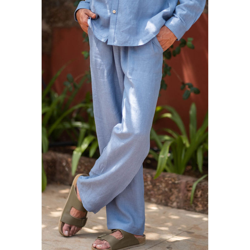 Creatures of Habit Linen Pull-Up Pant- Wildflower Blue (S)