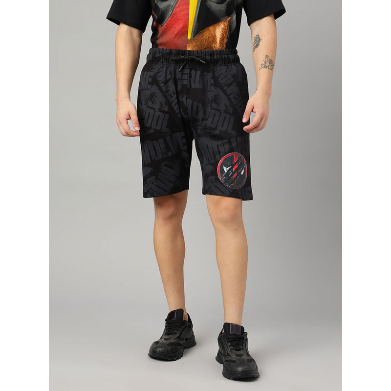 Free Authority Deadpool Print Regular Fit Black Cotton Men Shorts (L)