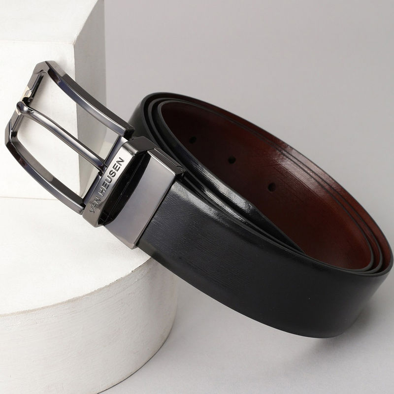 Van Heusen Men Black Solid Formal Reversible Belt (M)