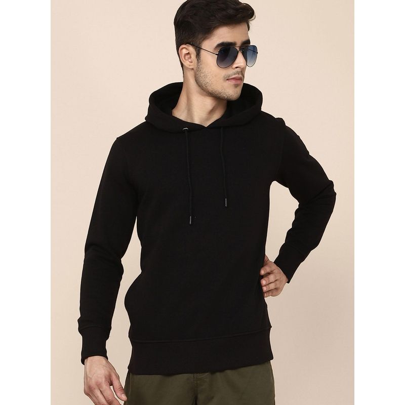 Free Authority Men Black Coloured Solid Hoodie (L) (L)