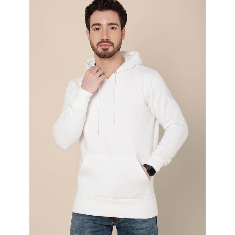 Free Authority Men Off White Coloured Solid Hoodie (S) (S)