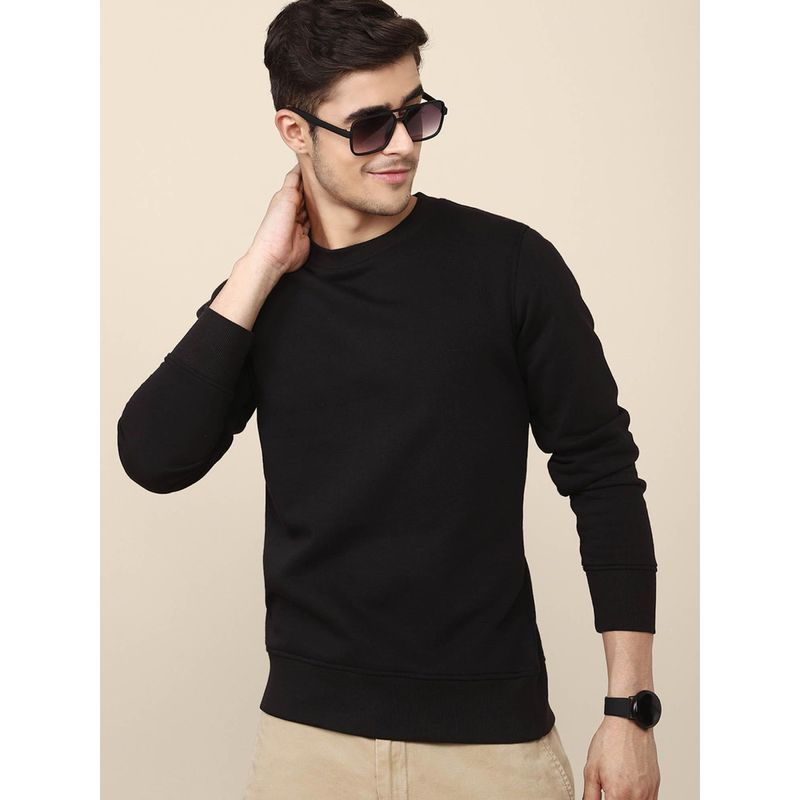 Free Authority Men Black Coloured Solid Pullover Sweatshirt (M) (M)