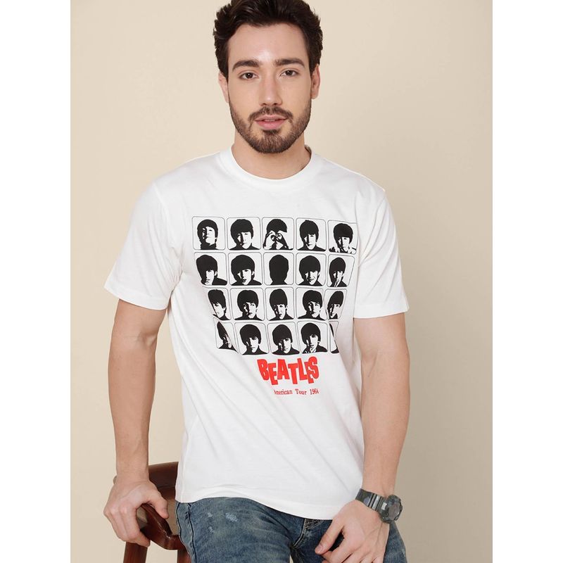 Buy Free Authority Young Men Beatles Printed Optic White T Shirt
