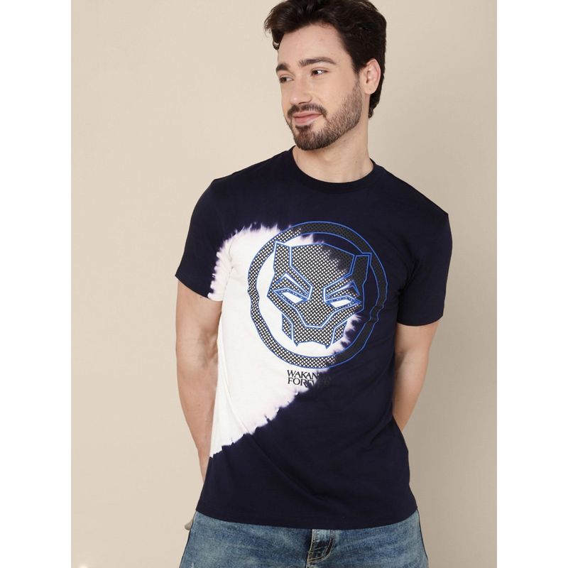 Free Authority Young Men Black Panther Printed Navy Blue T - Shirt (S) (S)