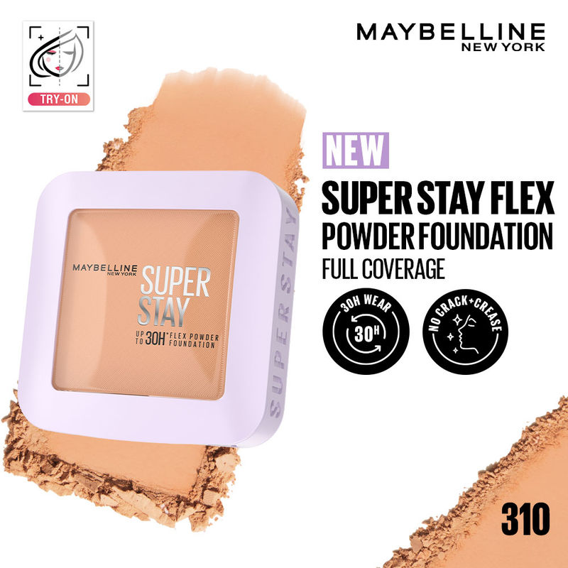 Maybelline New York Super Stay Flex Powder Foundation Compact-30H Full Cover-for Oily Skin - 310