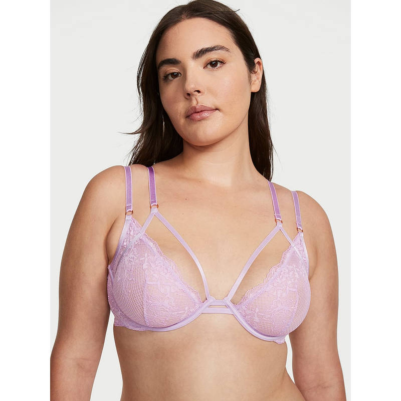 Victoria's Secret Purple Very Sexy Fishnet Lace Unlined Low-Cut Demi Bra (32DD)