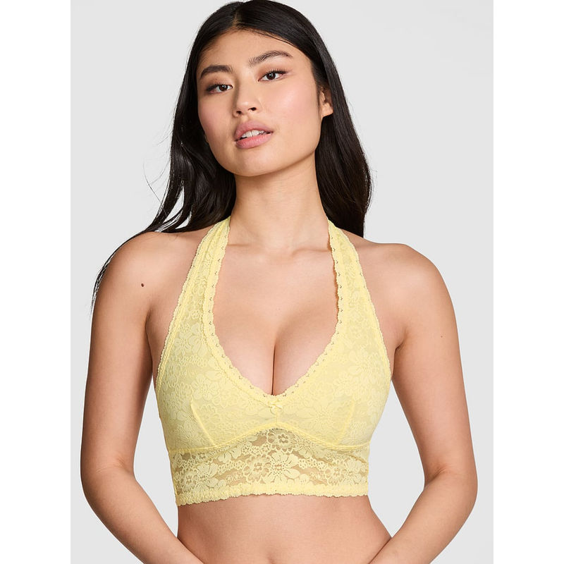 Victoria's Secret Pink Wink Lace Yellow Halter Bralette (L DD)