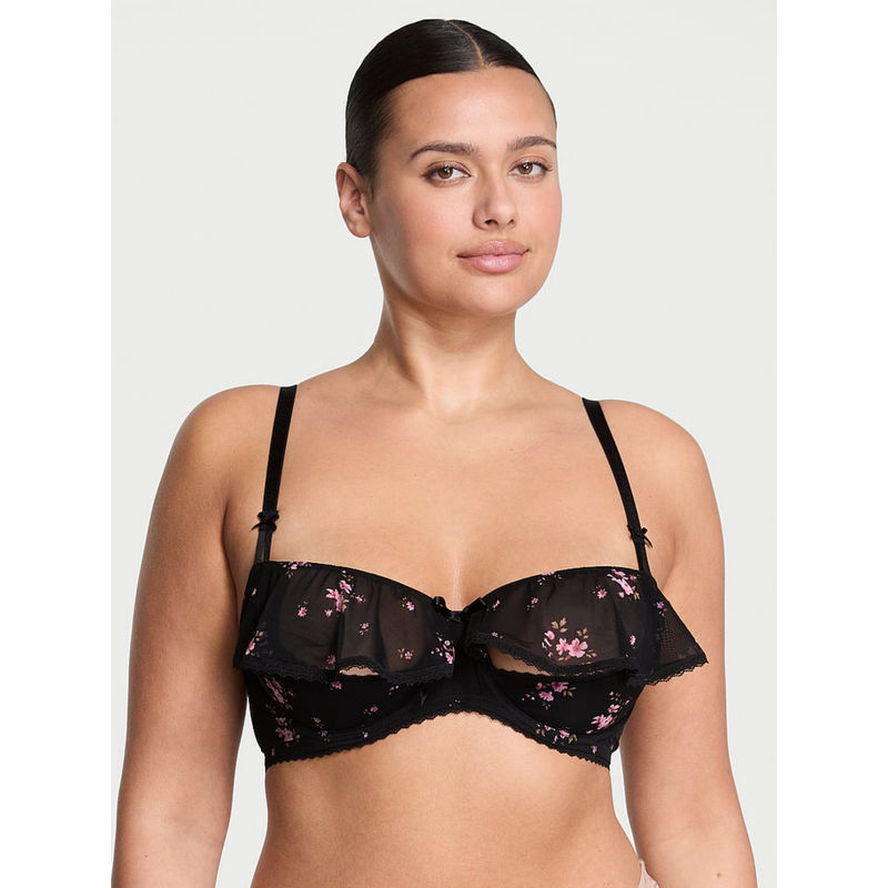 Victoria's Secret Dream Angels Wicked Unlined Sheer Flutter Open-Cup Black Balconette Bra (32DD)