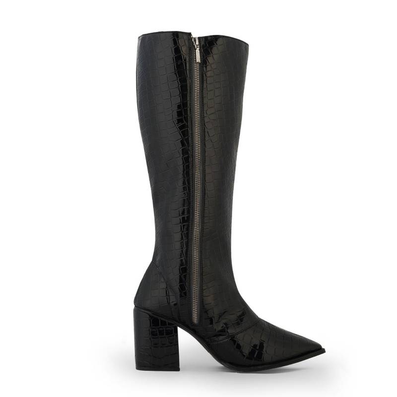 Zori World Dezire -Textured Black Croc Knee High Boots (EURO 35)