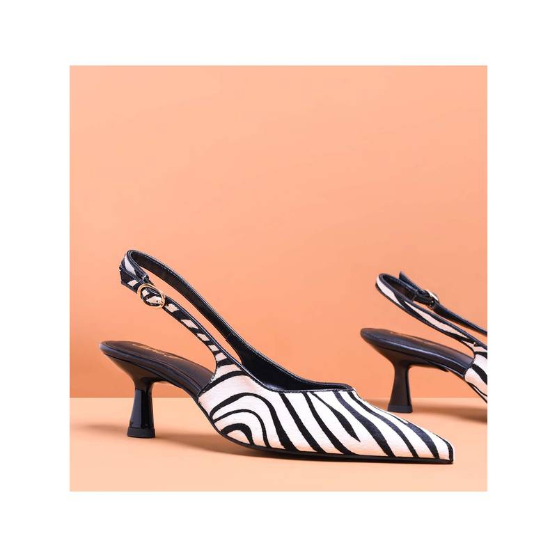 Saint G Women Zebra-Print Slingback White Leather Sandal Heels (EURO 36)