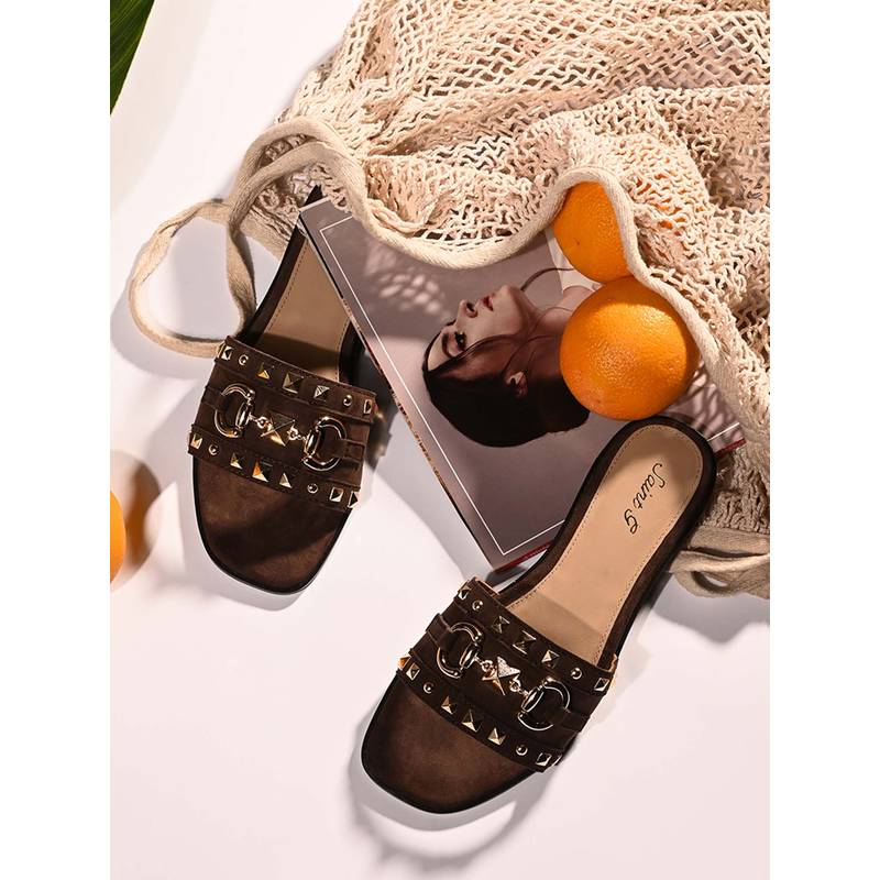 Saint G Women Studded Brown Suede Leather Flats (UK 3)