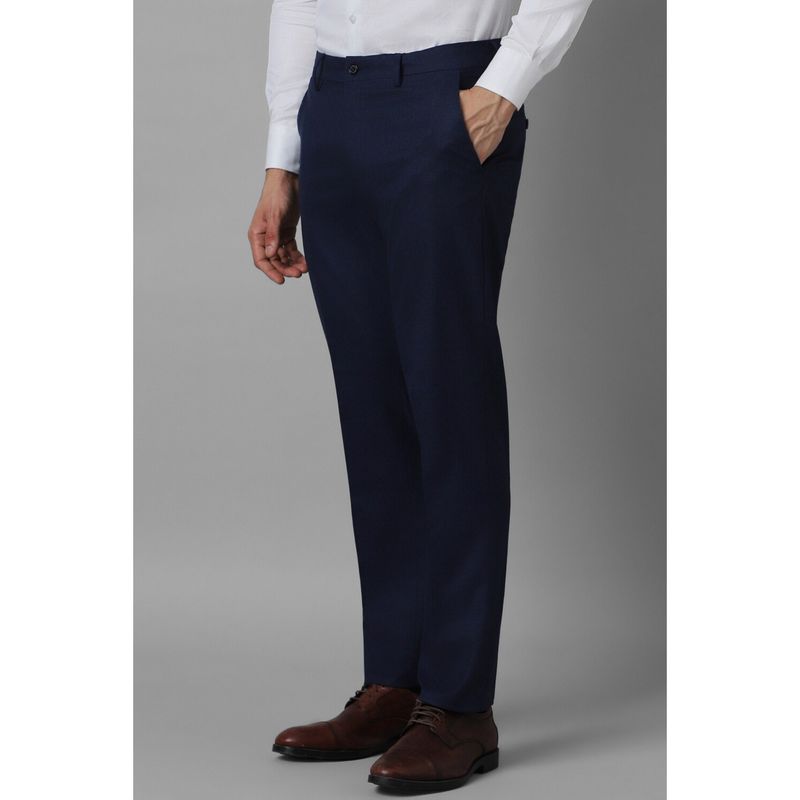 Louis Philippe Men Navy Blue Slim Fit Check Flat Front Formal Trouser (30)
