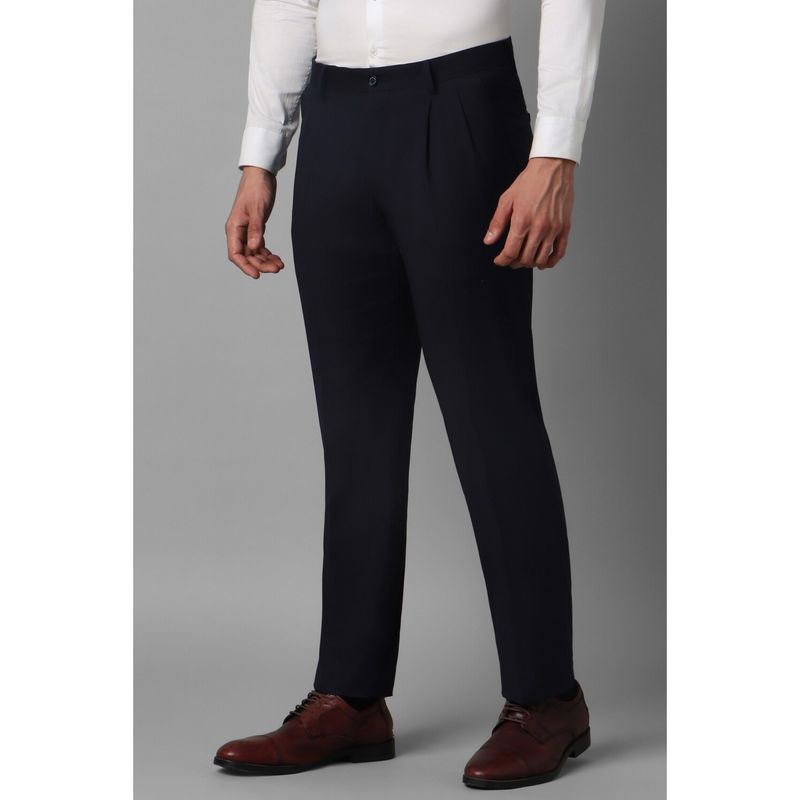 Buy Louis Philippe Men Navy Blue Regular Fit Solid Pleated Formal ...