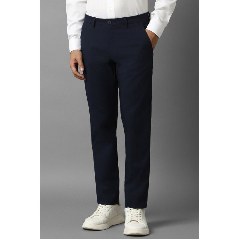 Louis Philippe Men Navy Blue Slim Tapered Fit Solid Flat Front Casual Trouser (38)