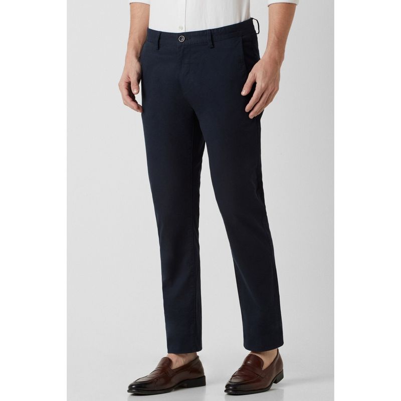 Buy Peter England Men Navy Blue Solid Super Slim Fit Casual Trouser Online