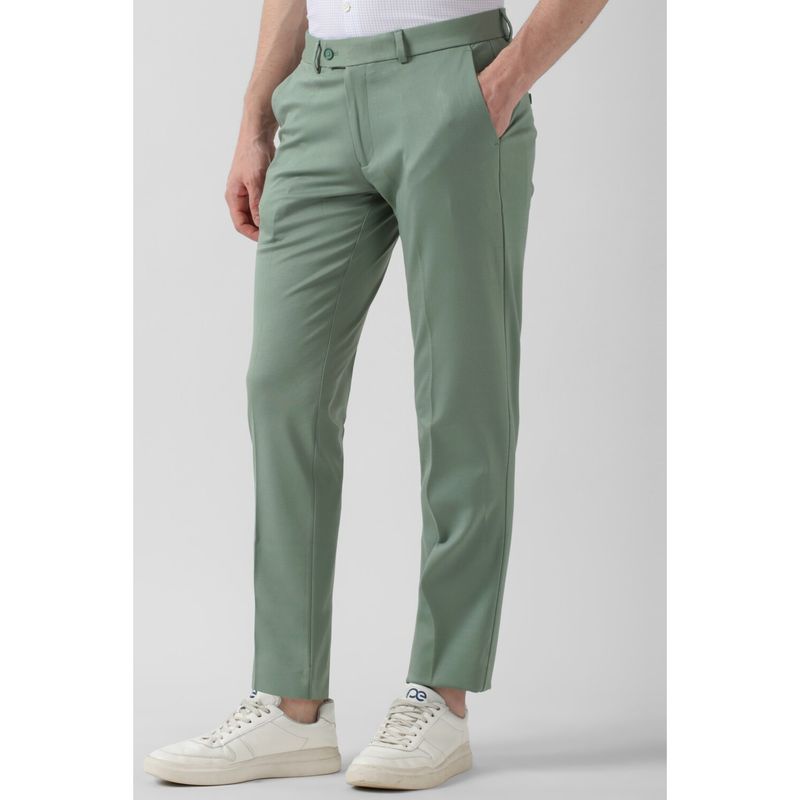 Peter England Men Green Solid Super Slim Fit Formal Trouser (36)