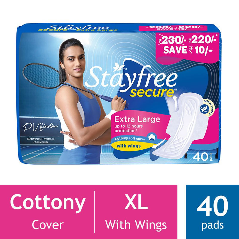Stayfree Secure Cottony Soft Cover With Wings Save Rs.10/ XL (40 Pads