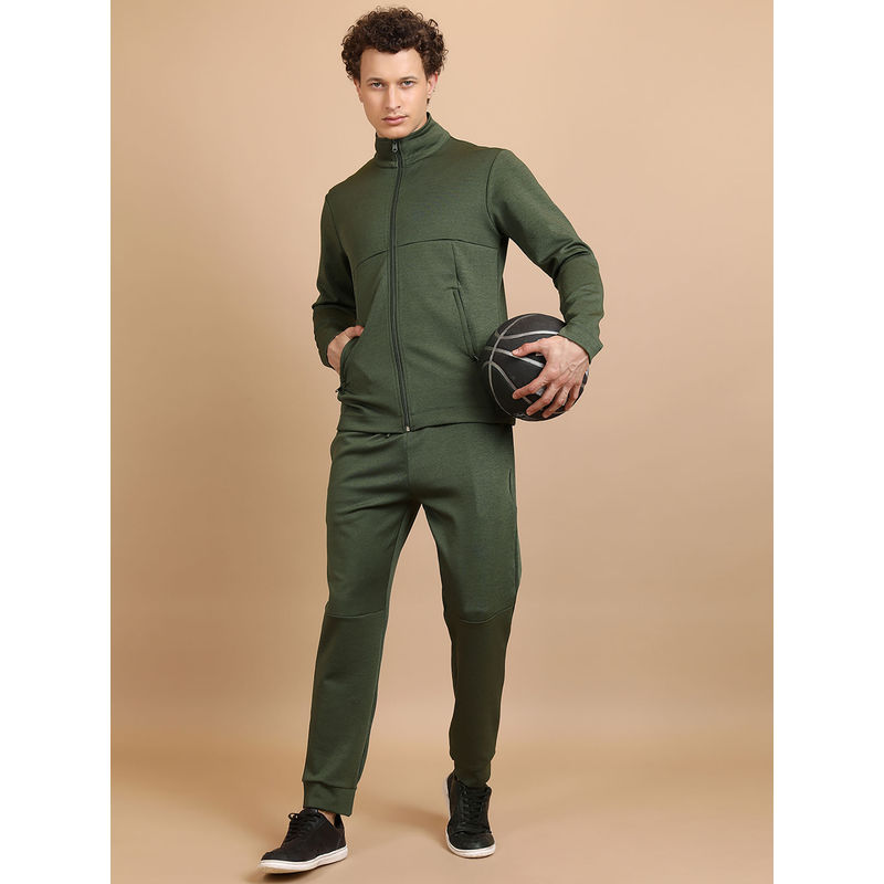 HIGHLANDER Men Green Mock Collar Full Sleeves Co-Ord (Set of 2) (XS)