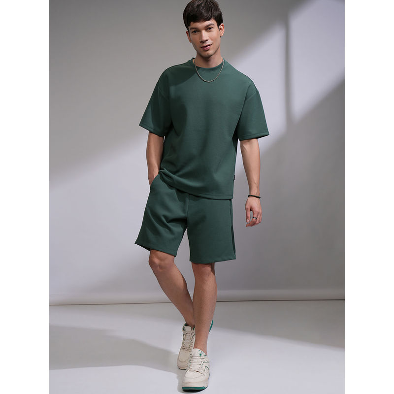 HIGHLANDER Men Round Neck Solid Drop Shoulder Oversized Co-Ord (Set of 2) (M)