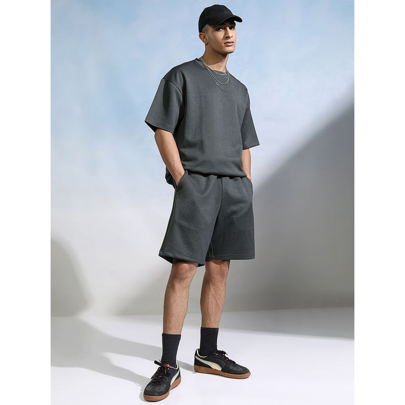 HIGHLANDER Men Textured Round Neck Oversized Co-Ord (Set of 2) (XS)