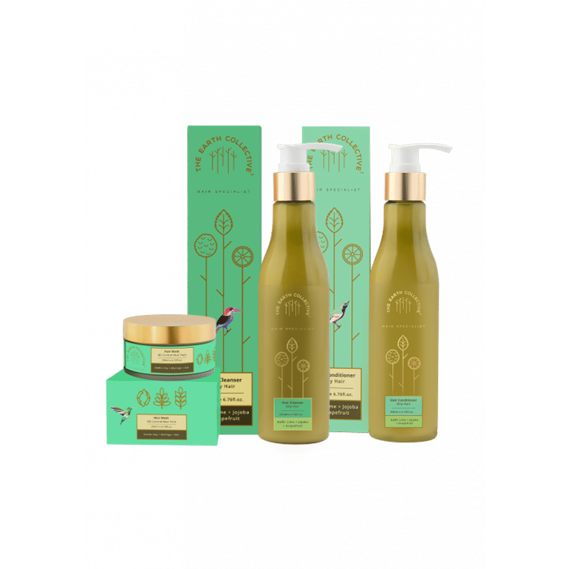 The Earth Collective Oily Hair 3-Step Regime - Hair Mask + Shampoo & Conditioner For Oily Scalp
