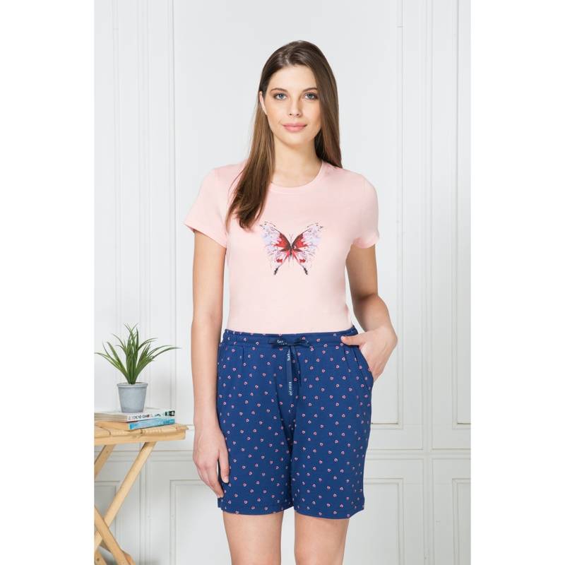 Van Heusen Women Drawstring Waist & Functional Pocket Lounge Shorts - Blue (S)