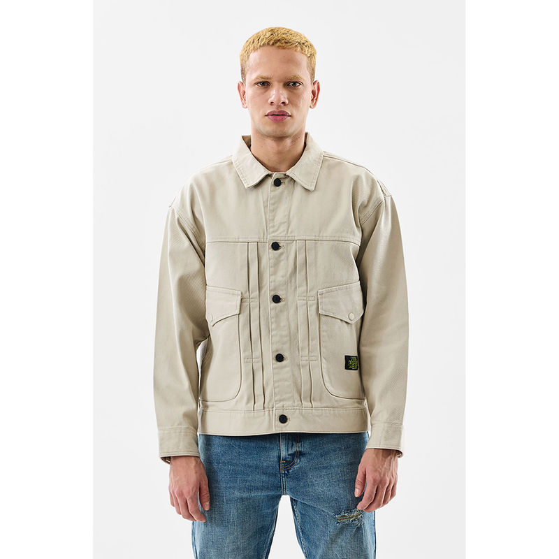 Snitch Beige Solid Full Sleeves Relaxed Casual Shacket (XS)