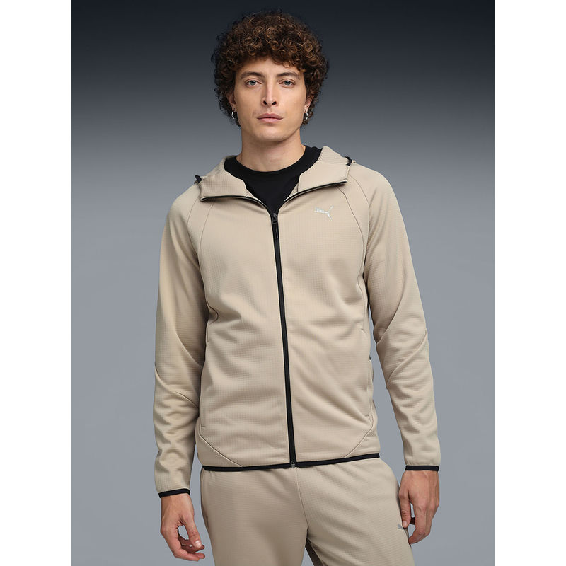 Puma Beige Evo stripe Men's Warm Full-Zip Hoodie (XL)