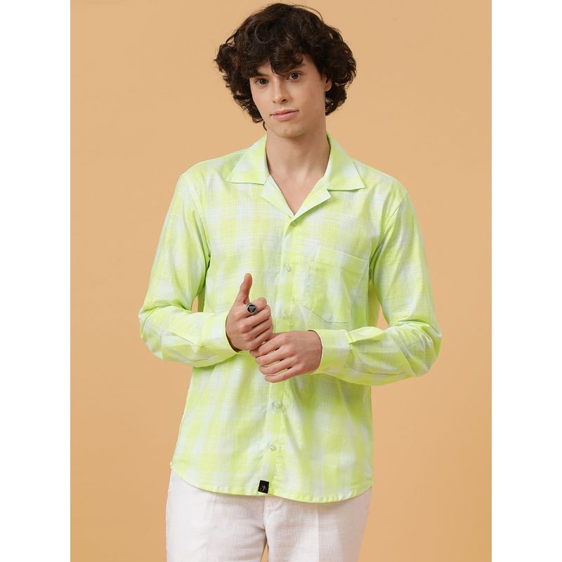 JAVINISHKA Yellow & White Linen Checks Regular Fit Party Wear Shirt (S)