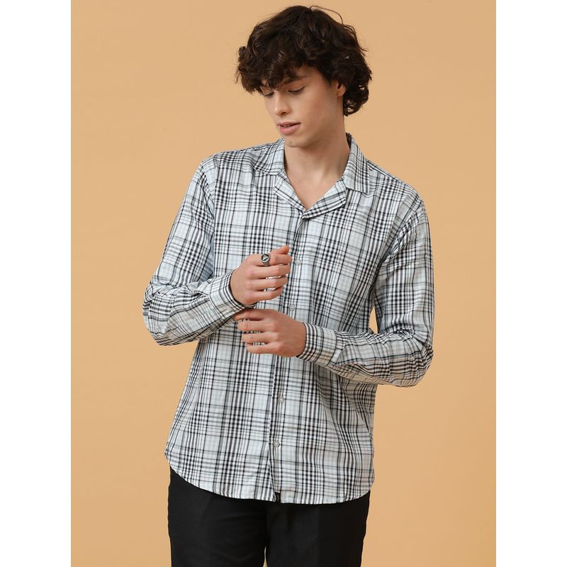 JAVINISHKA Black & White Pure Cotton Checks Regular Fit Party Wear Shirt (S)