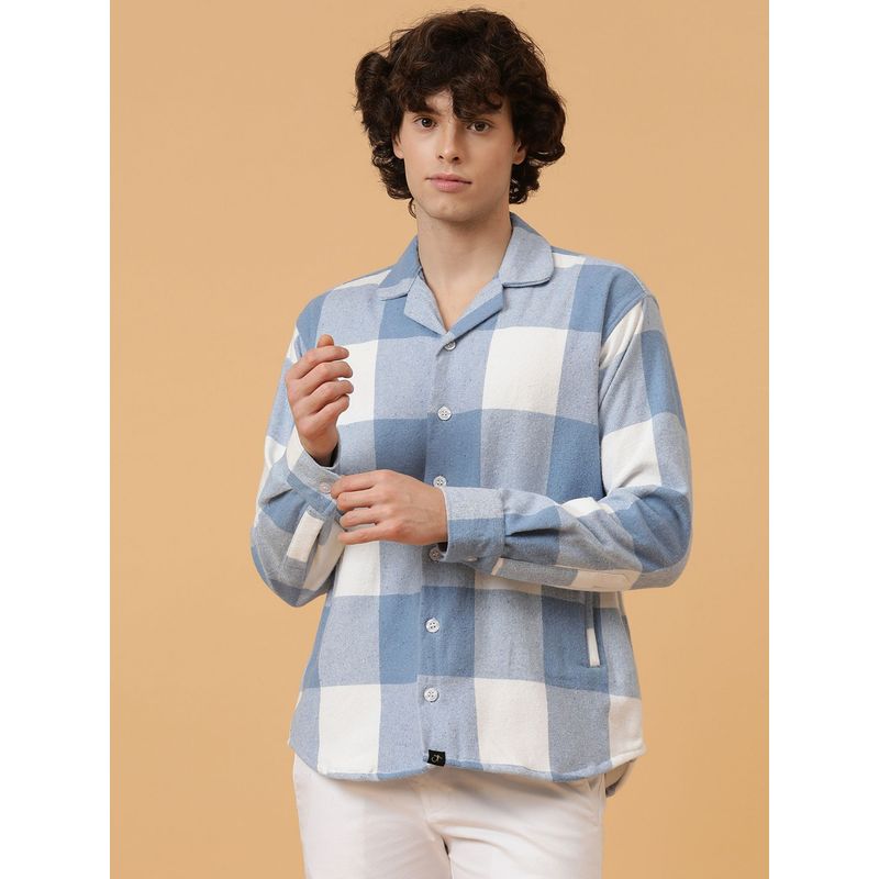 JAVINISHKA Vegan Sky Blue & White Checks Heavy Flannel Baggy Fit Shirt (M)
