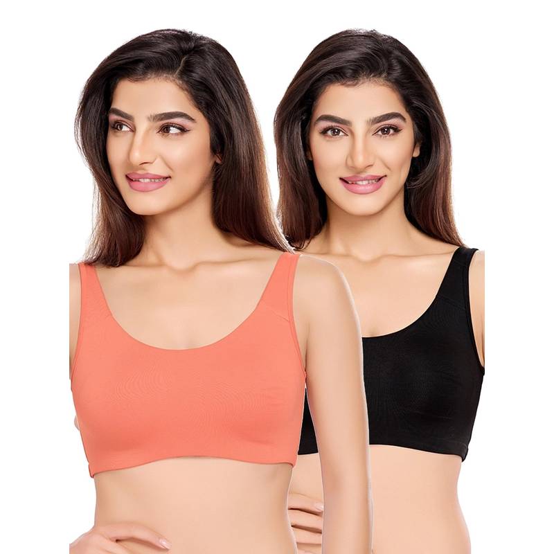 Juliet Womens Unlined Ease Non Padded Sports Bras (Pack of 2) (L)