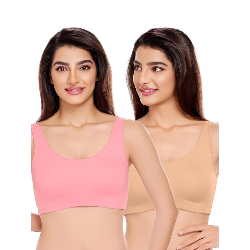Juliet Womens Unlined Ease Non Padded Sports Bras (Pack of 2) (L)