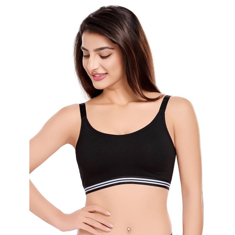 Juliet Womens Black Padded High Impact Breathable Cotton Fabric Sports Bra (XL)