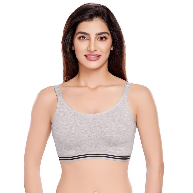 Juliet Womens Grey Padded High Impact Breathable Cotton Fabric Sports Bra (XL)