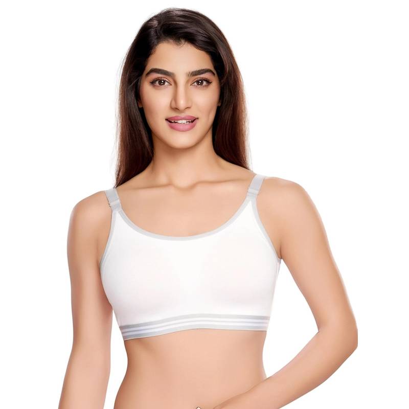 Juliet Womens White Padded High Impact Breathable Cotton Fabric Sports Bra (L)