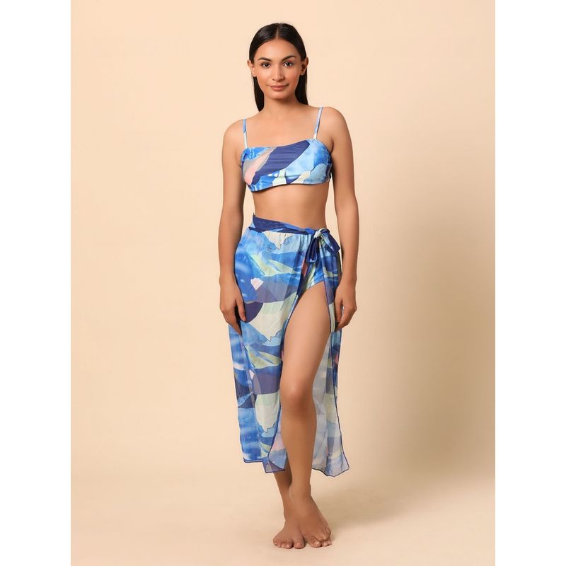 WomanLikeU Blue 2-Piece Bikini with Sarong (Set of 3) (L)